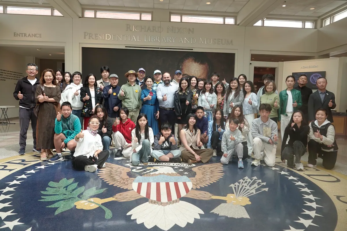 HWF family group portrait on the Presidential Seal at the Richard Nixon Presidential Library — LA Climate Week 2026